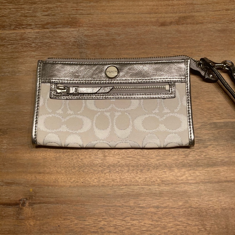 Silver & White Coach Wristlet